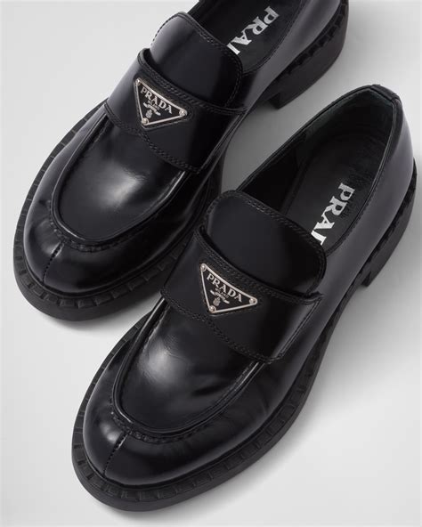 prada chocolate brushed leather loafers|prada loafers girls.